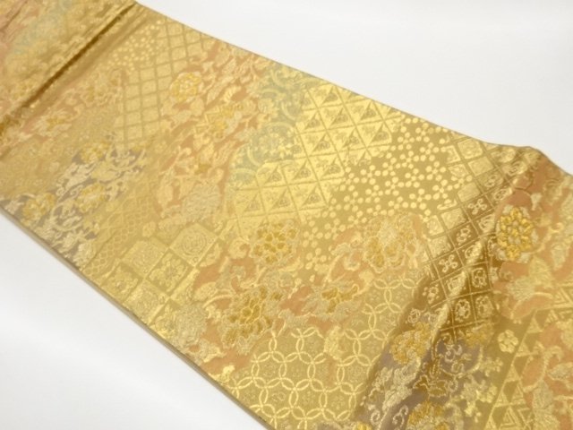 JAPANESE KIMONO / FUKURO OBI / WOVEN ARABESQUE FLOWER & CLASSICAL PATTERN 
